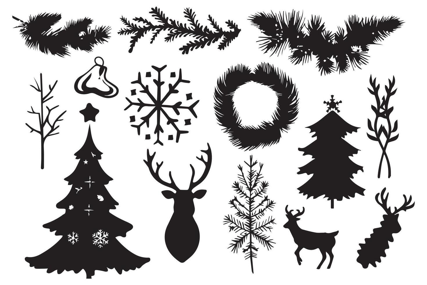 Christmas set of silhouettes for design vector