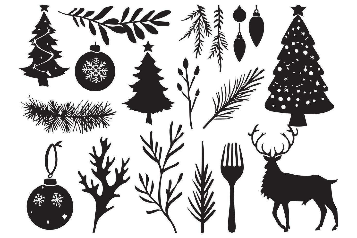 christmas elements silhouette set vector