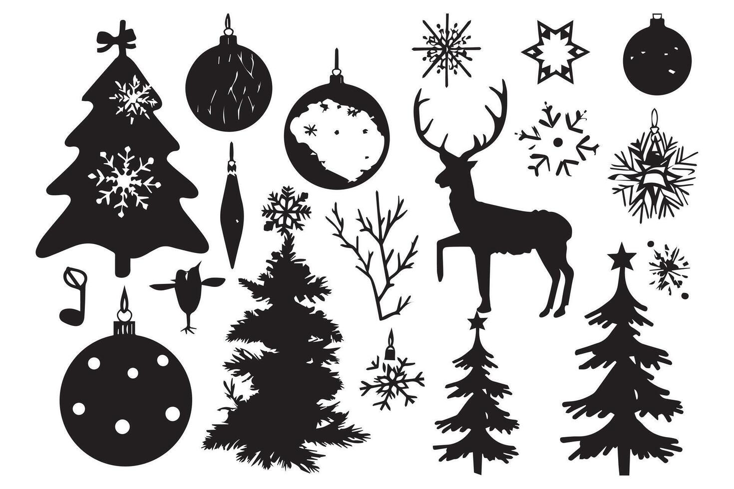 christmas elements silhouette set vector