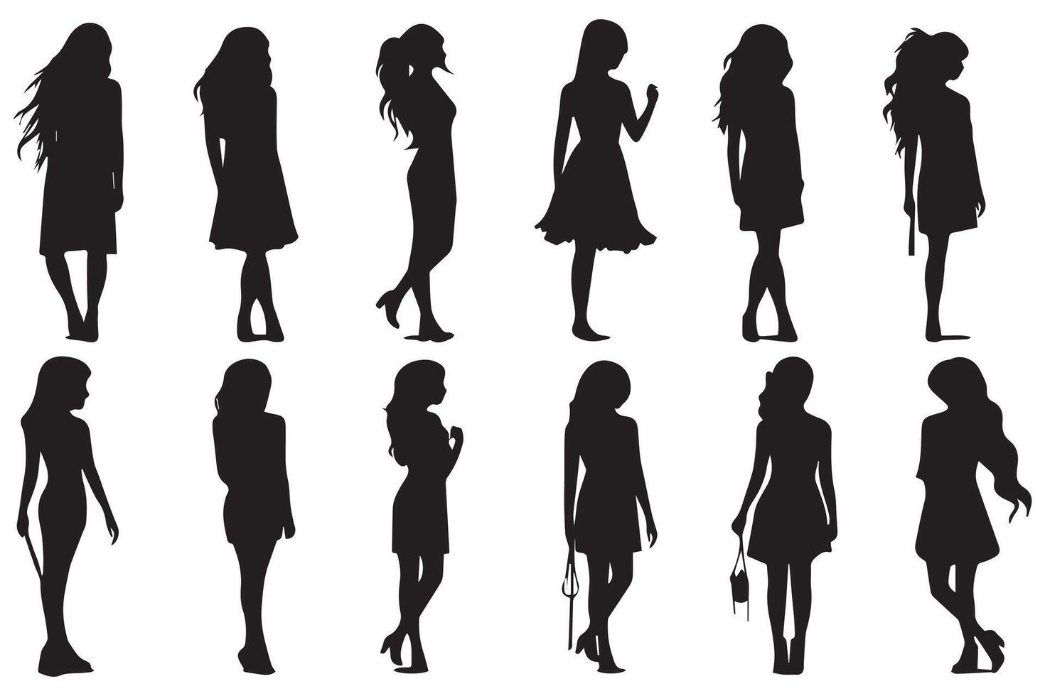 Beautiful fashion girl silhouette on a white background free design vector