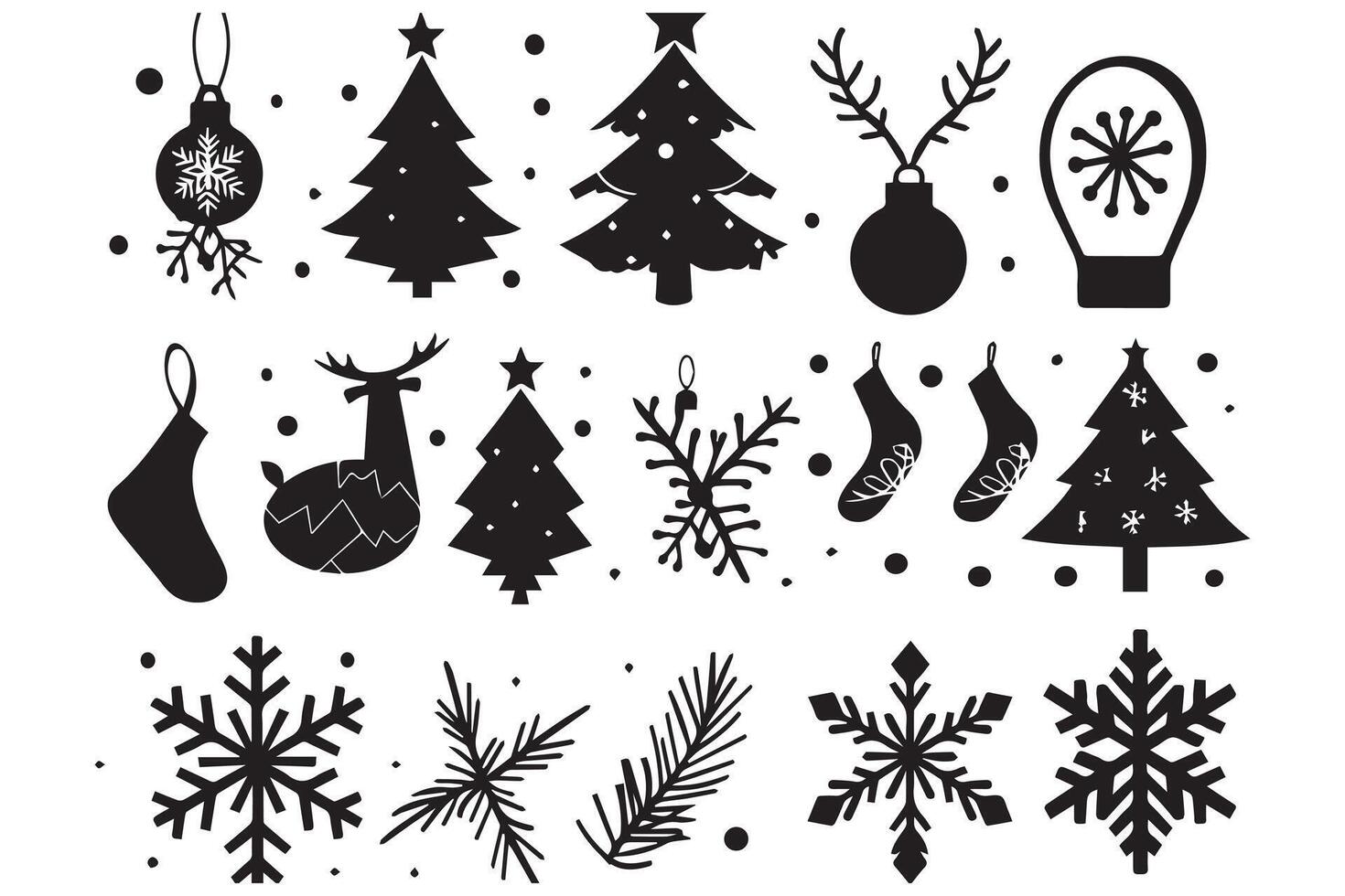 Christmas set of design elements silhouettes vector