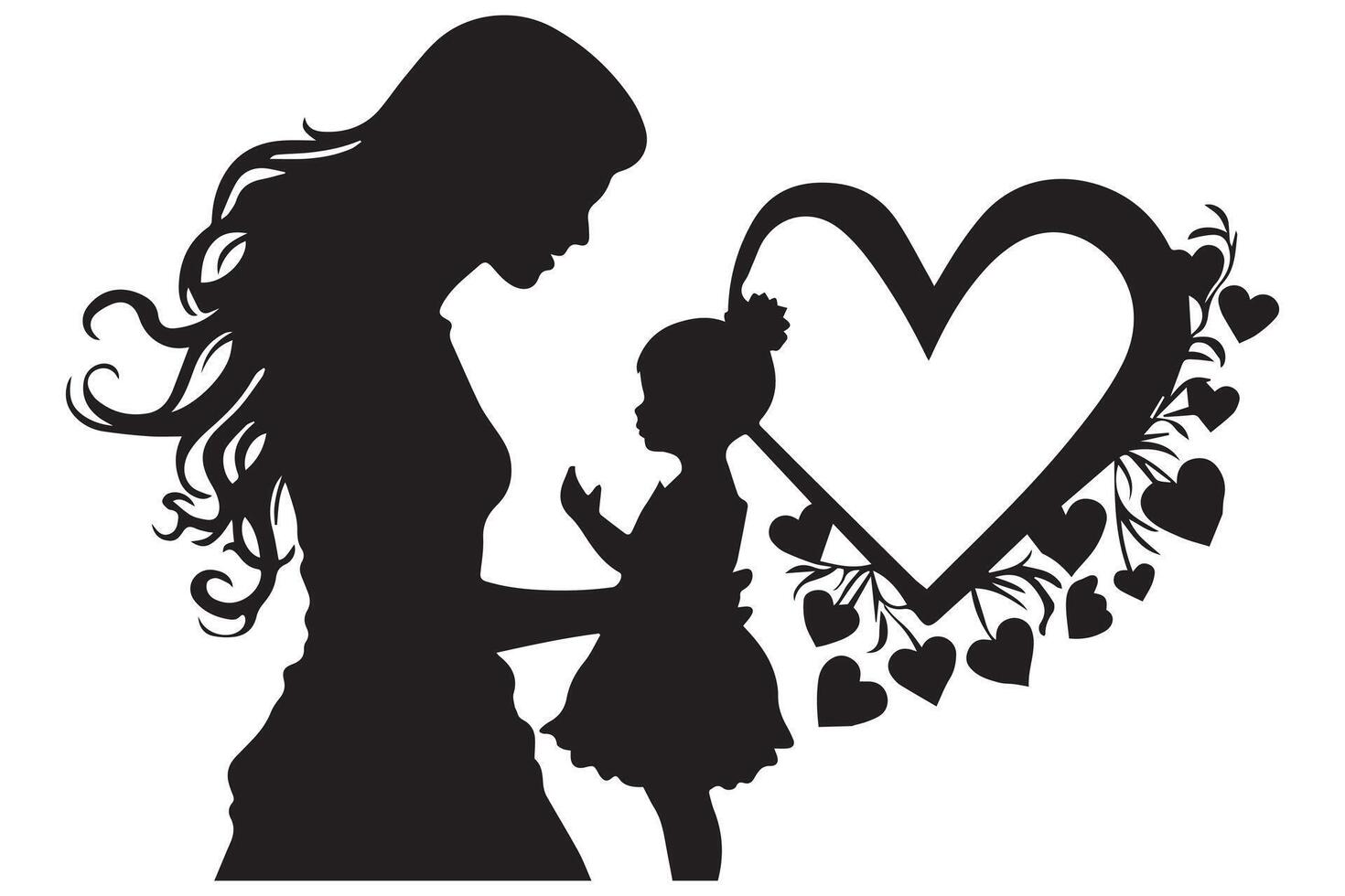 A Mother And Daughter Silhouette In The Heart Shape vector