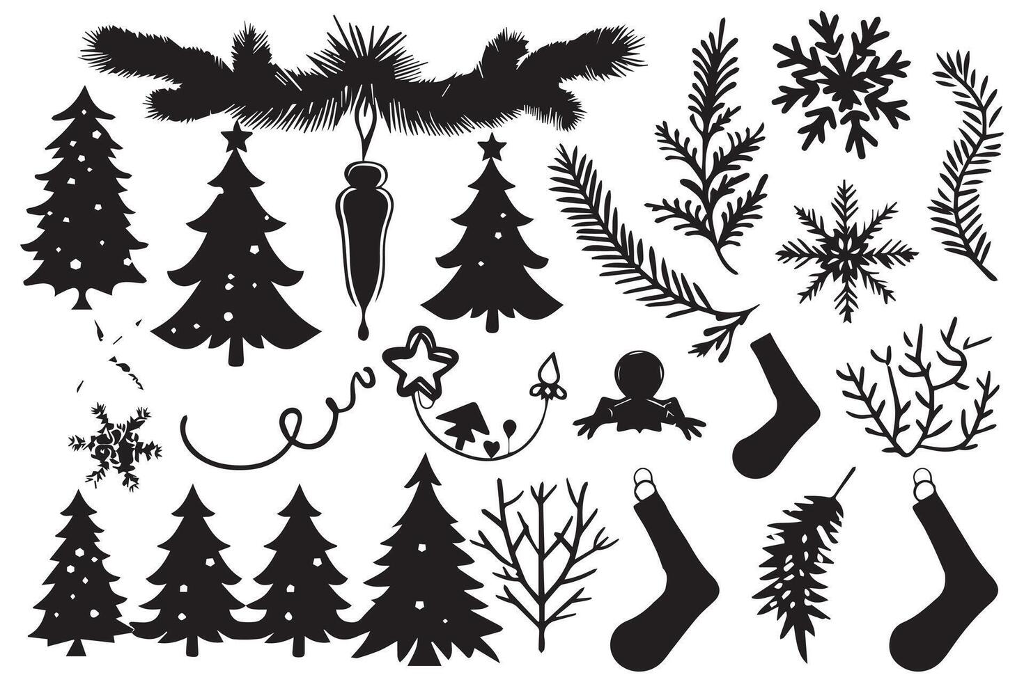 Collection of Christmas elements black silhouettes vector
