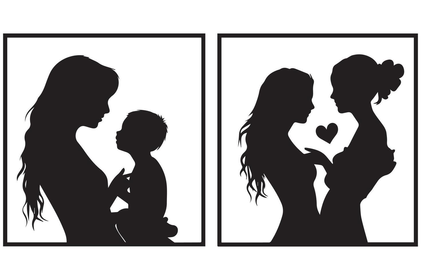 black silhouette mom and baby daughter love shape white background pro design vector