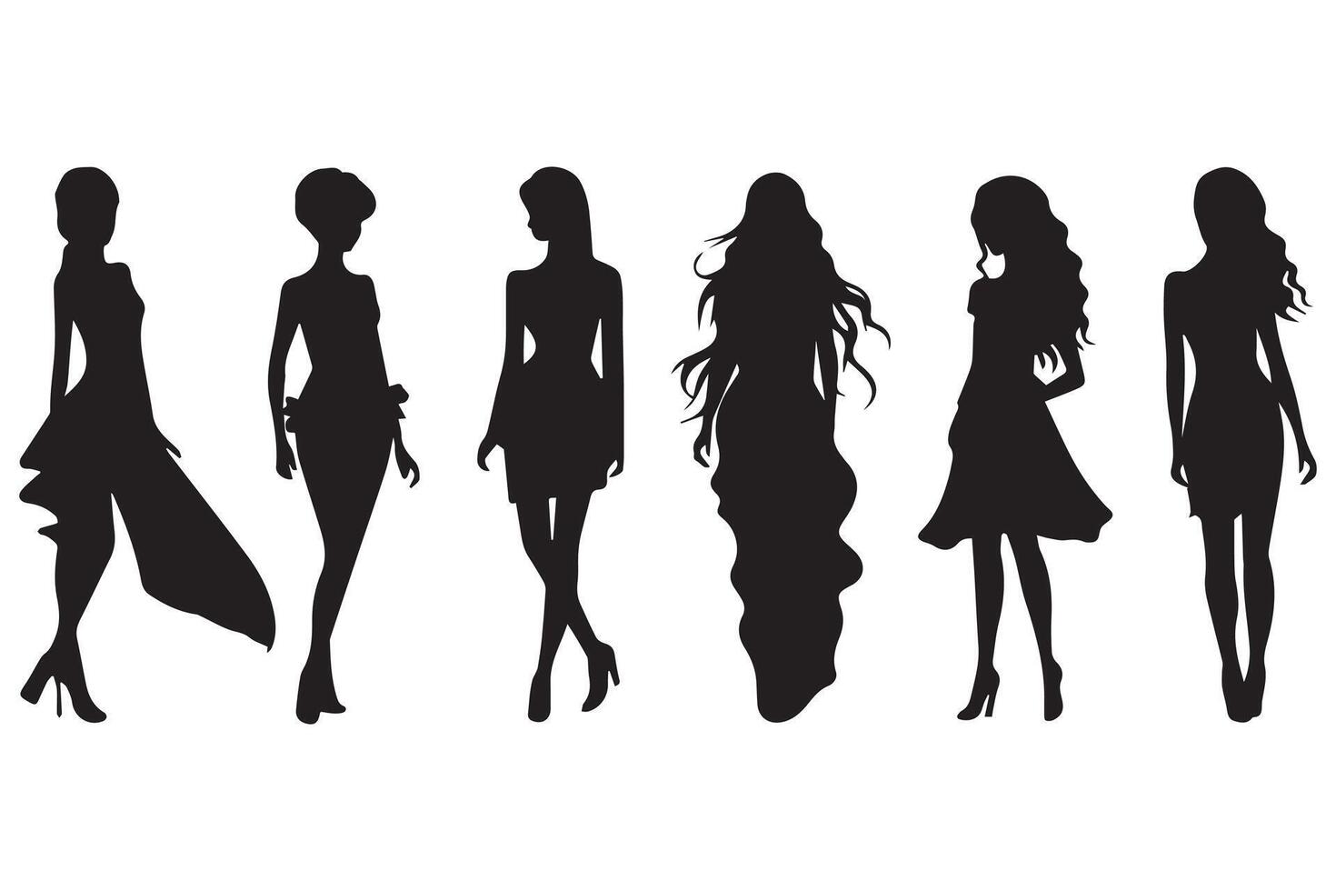 Set of black silhouettes of girls isolated on white background free design vector