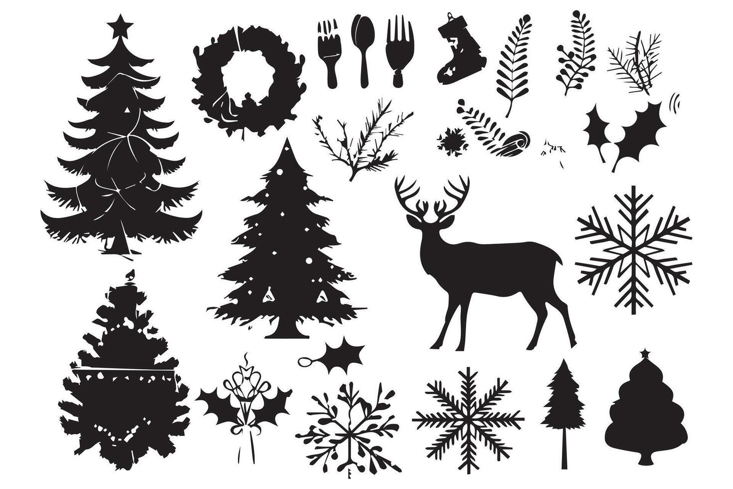 Christmas set of silhouettes for design vector