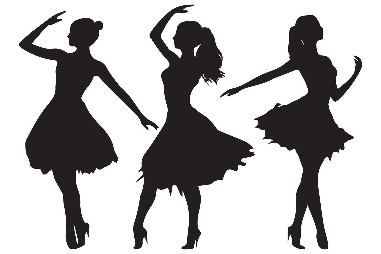 silhouettes of dancing fashion girls vector