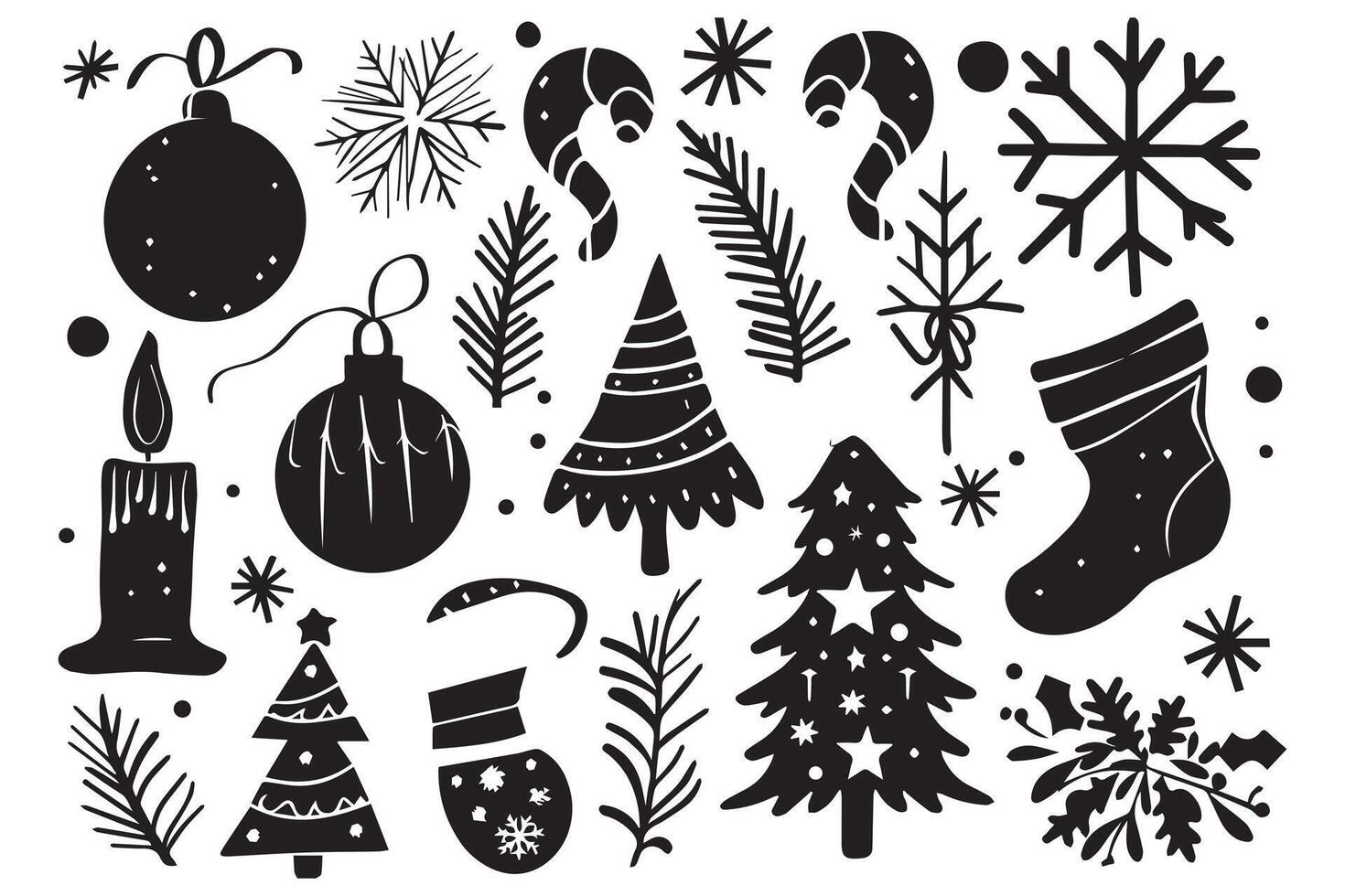 set of christmas element black silhouette pro design vector