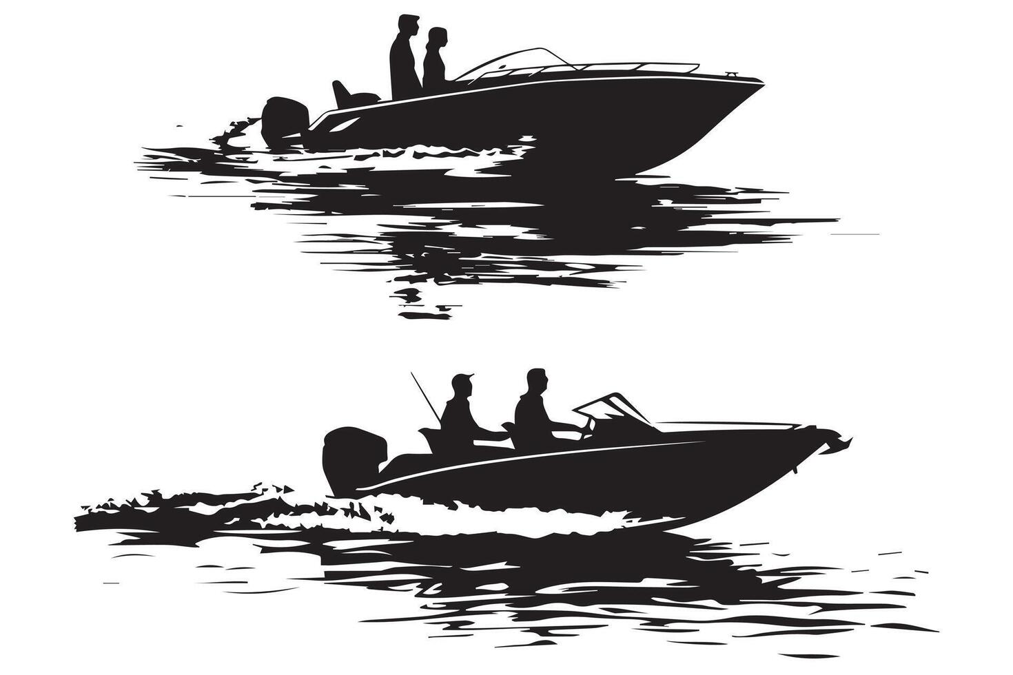 couple driving speed boat silhouette graphic vector