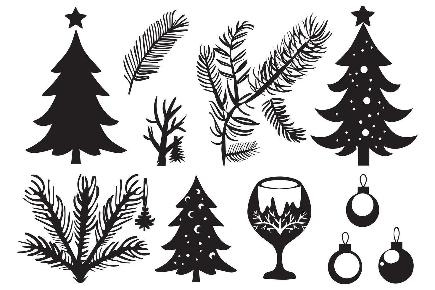 set of christmas element black silhouette pro vector