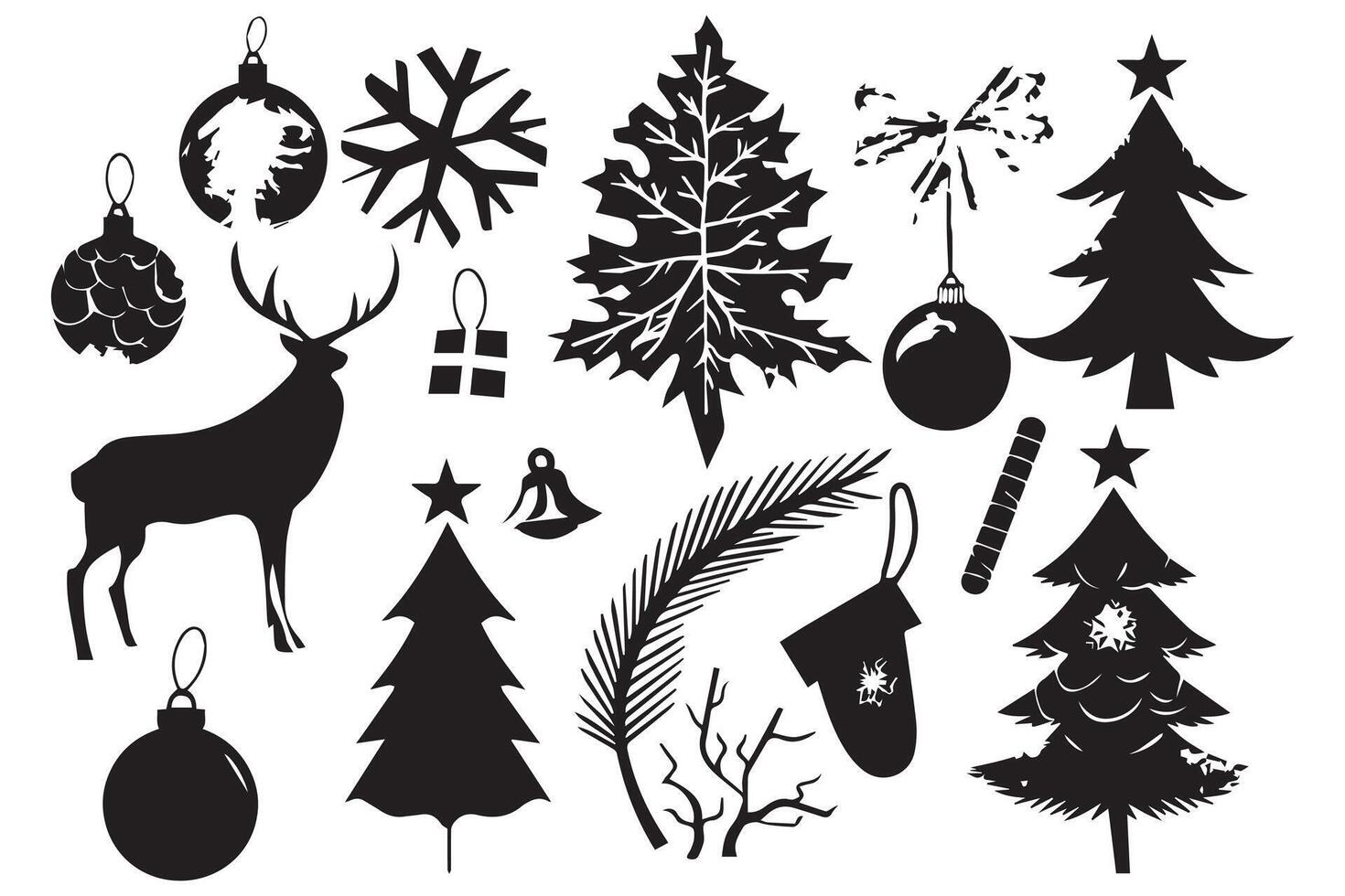 set of christmas element black silhouette pro design vector