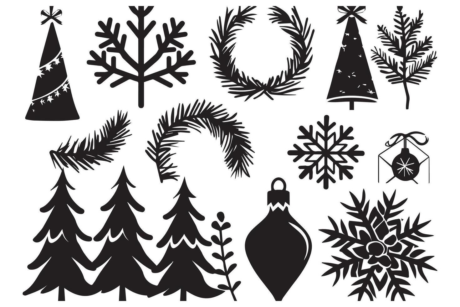 set of christmas element black silhouette pro vector