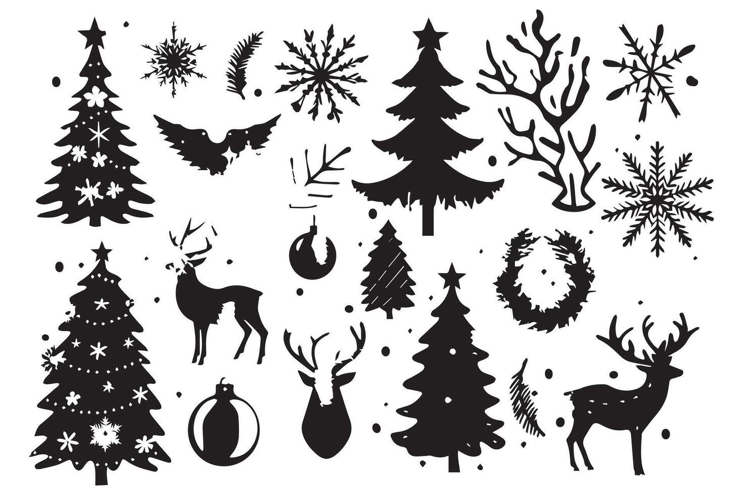 set of christmas element black silhouette pro vector