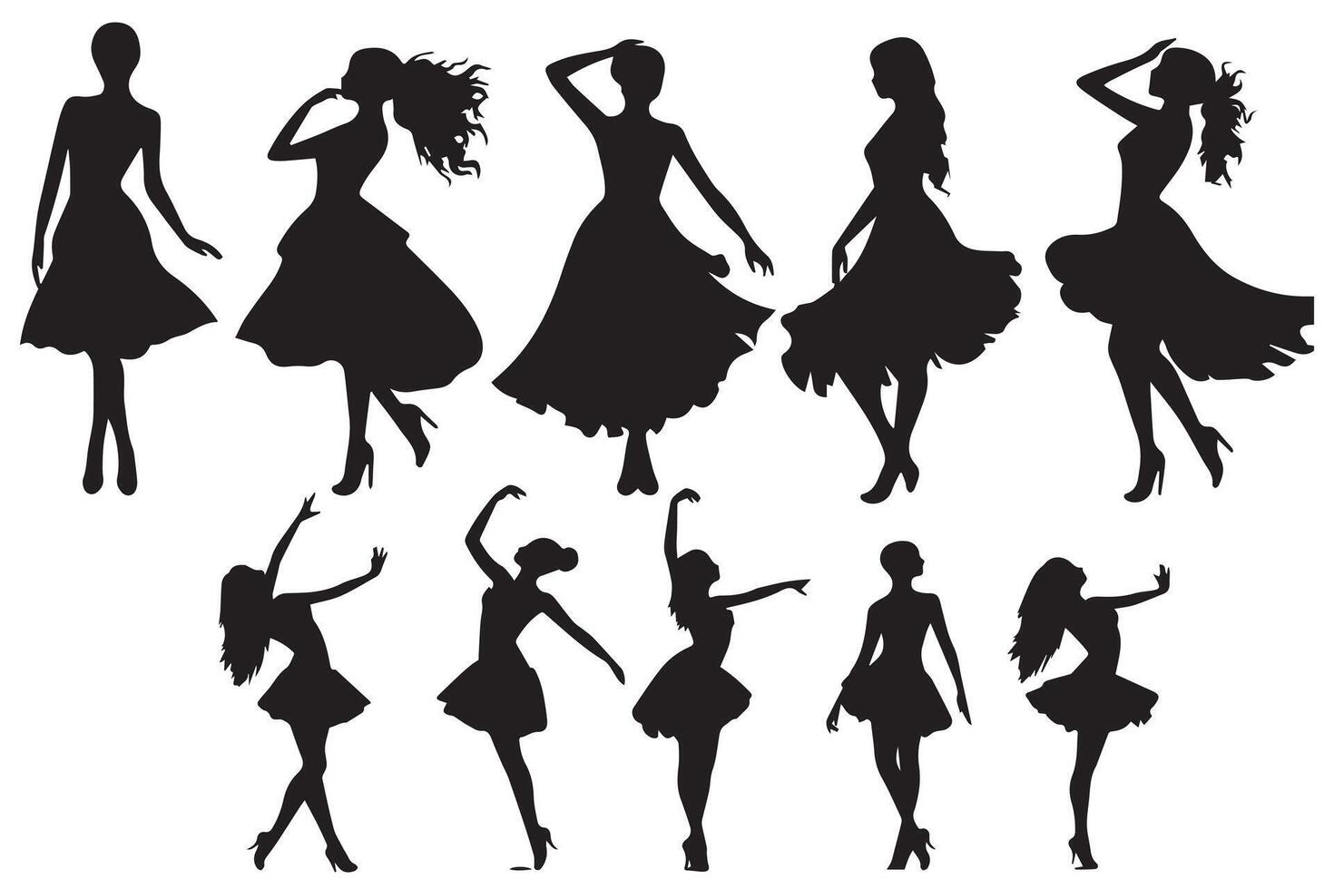set of Black silhouette dancer girl white background vector