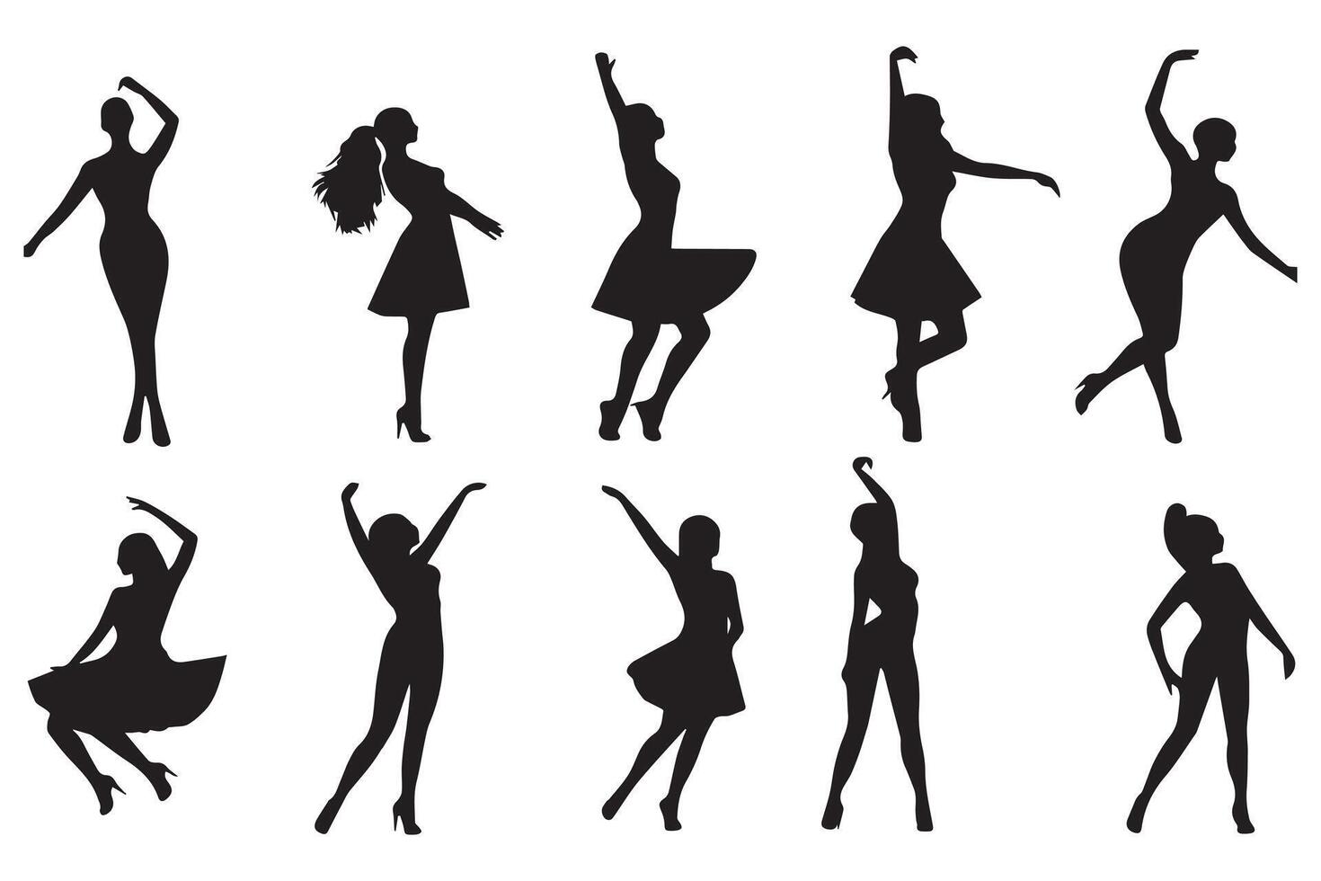 set bundle of silhouettes dancer girl illustration vector