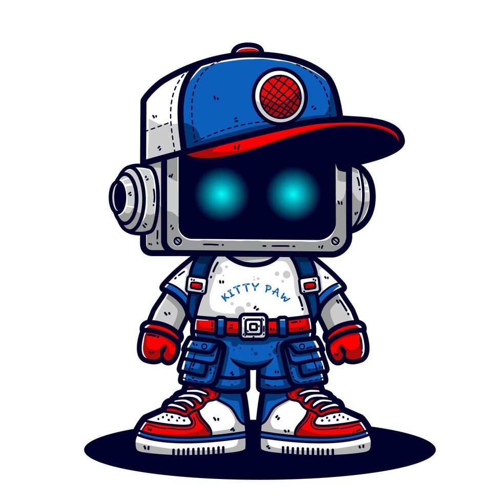 Cute cartoon robot wearing hat vector