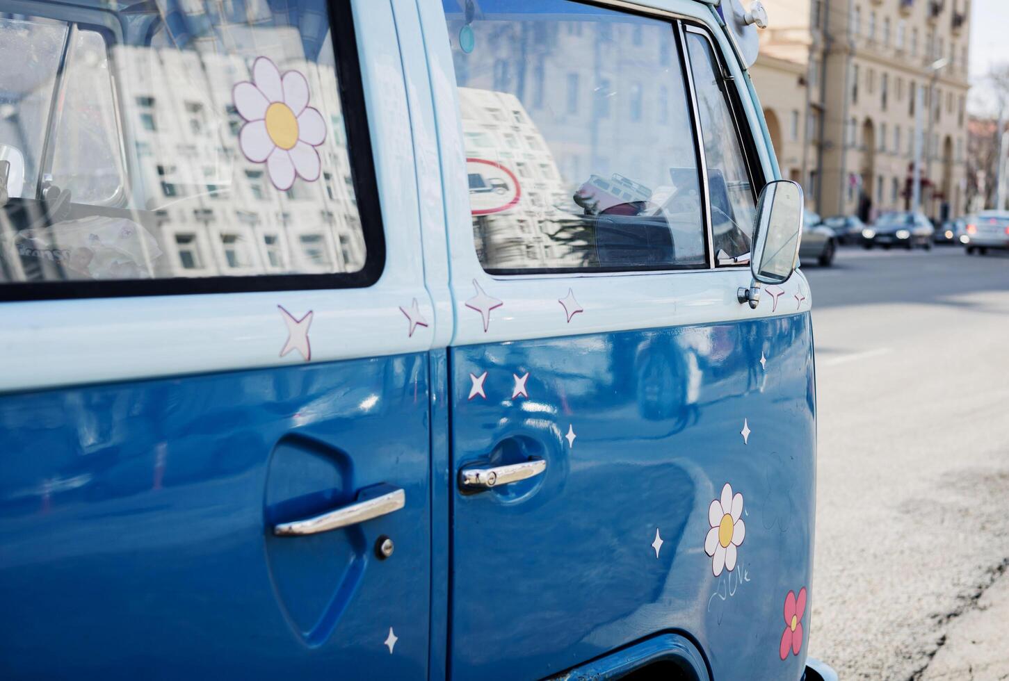 Minsk, Belarus, March 29, 2024 - retro blue bus Volkswagen photo