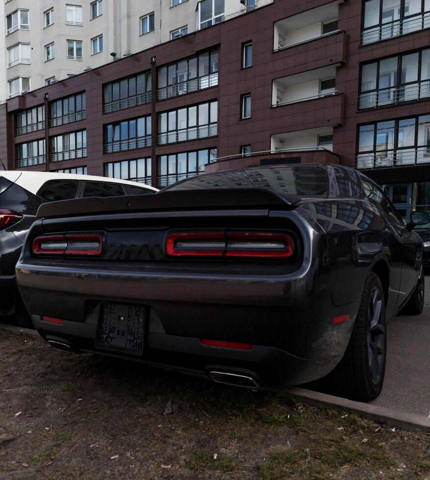 Minsk, Belarus, April 4, 2024 - Rear view Dodge Challenger photo