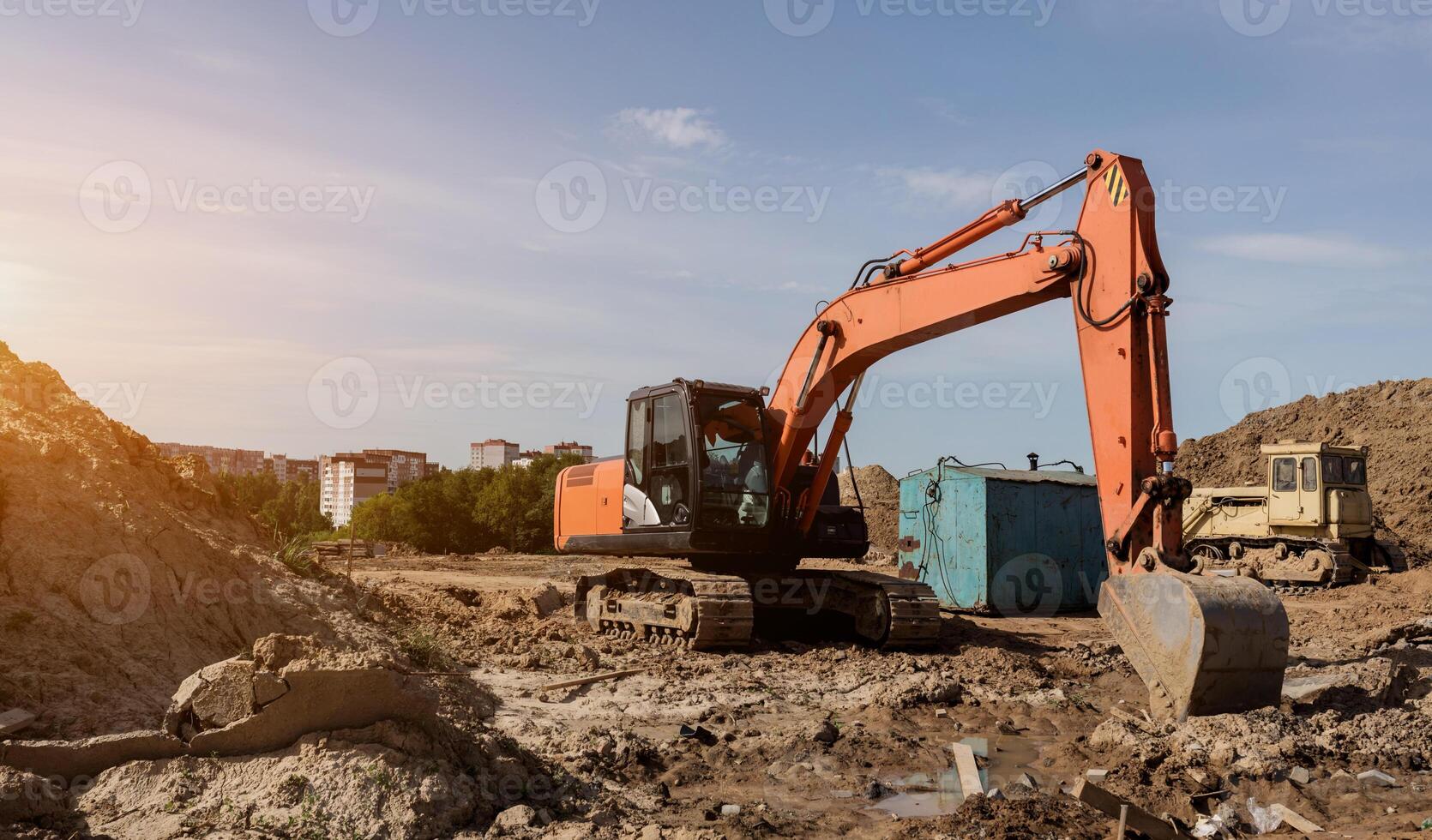 excavador en el construcción sitio foto