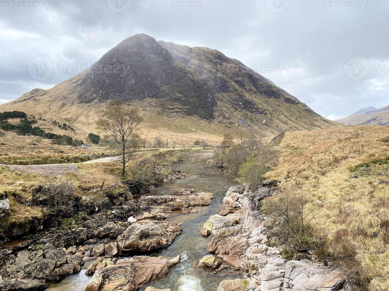 A view of the Scotland Countryside near the Glencoe Mountains photo