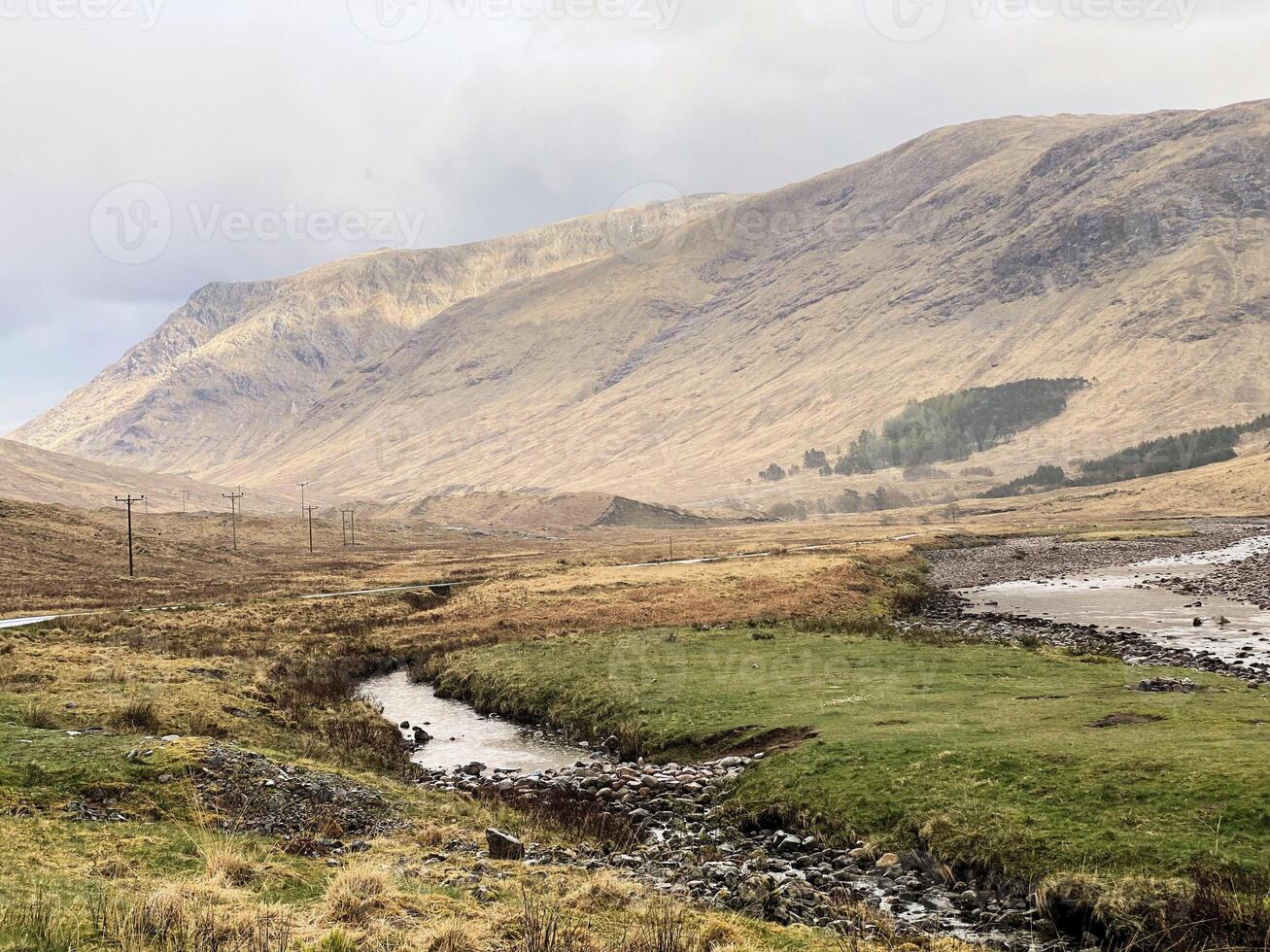 A view of the Scotland Countryside near the Glencoe Mountains photo