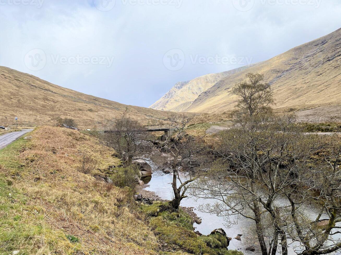 A view of the Scotland Countryside near the Glencoe Mountains photo