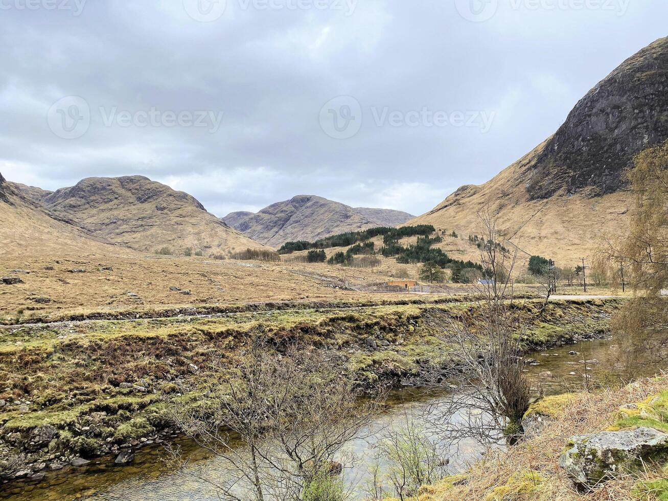 A view of the Scotland Countryside near the Glencoe Mountains photo