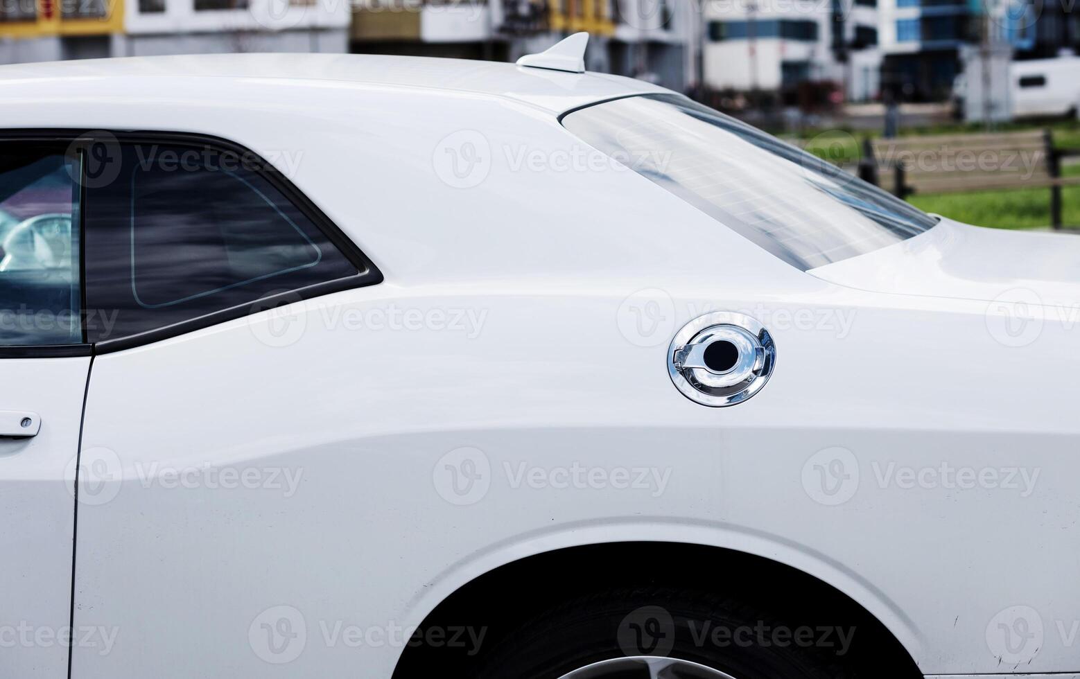 fuel tank of a white sports car photo