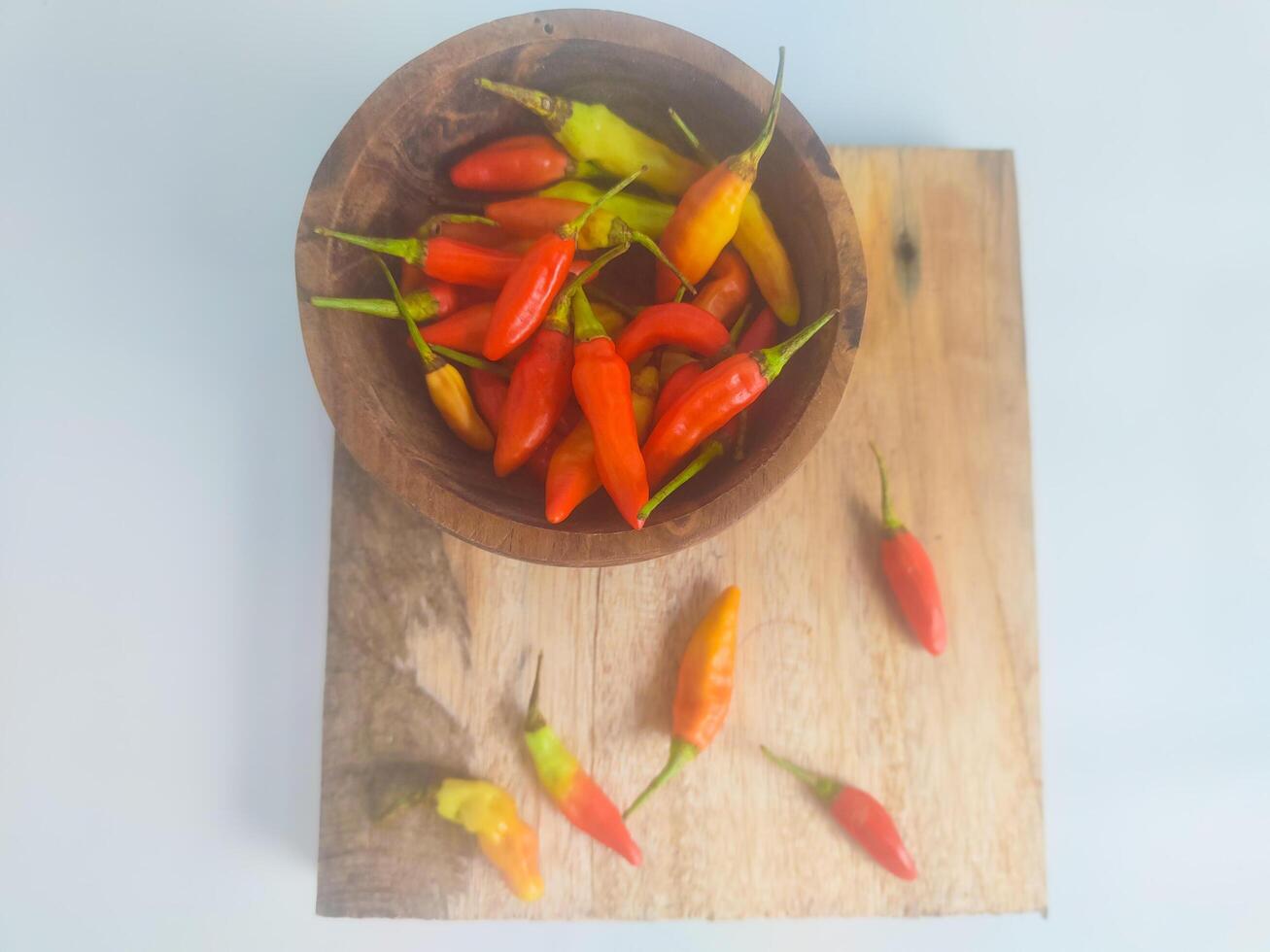 chilies in a small bowl on an isolated white background photo