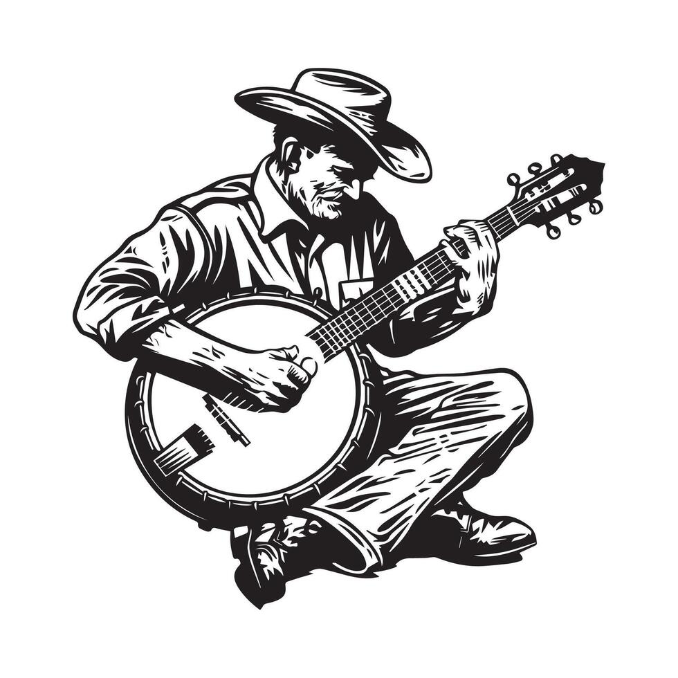 hombre jugando banjo diseño imagen aislado en blanco vector