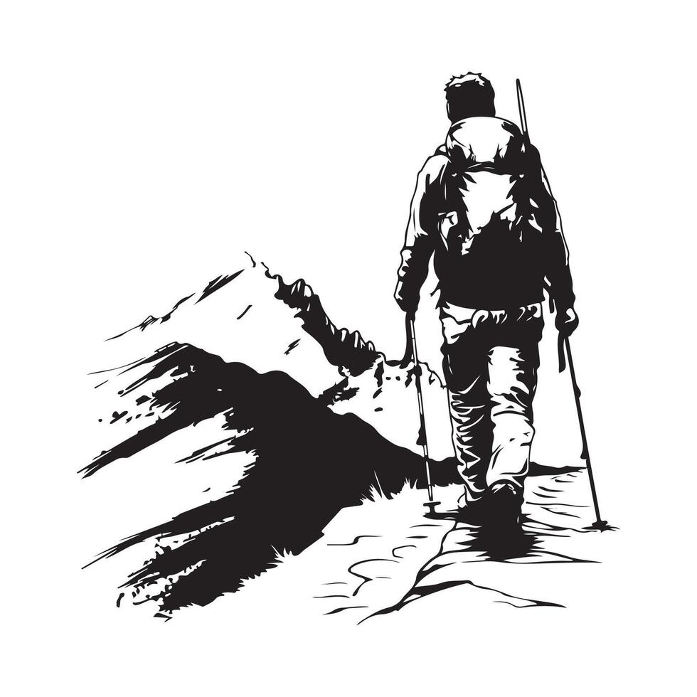 Hiking black and white illustration isolated on white vector