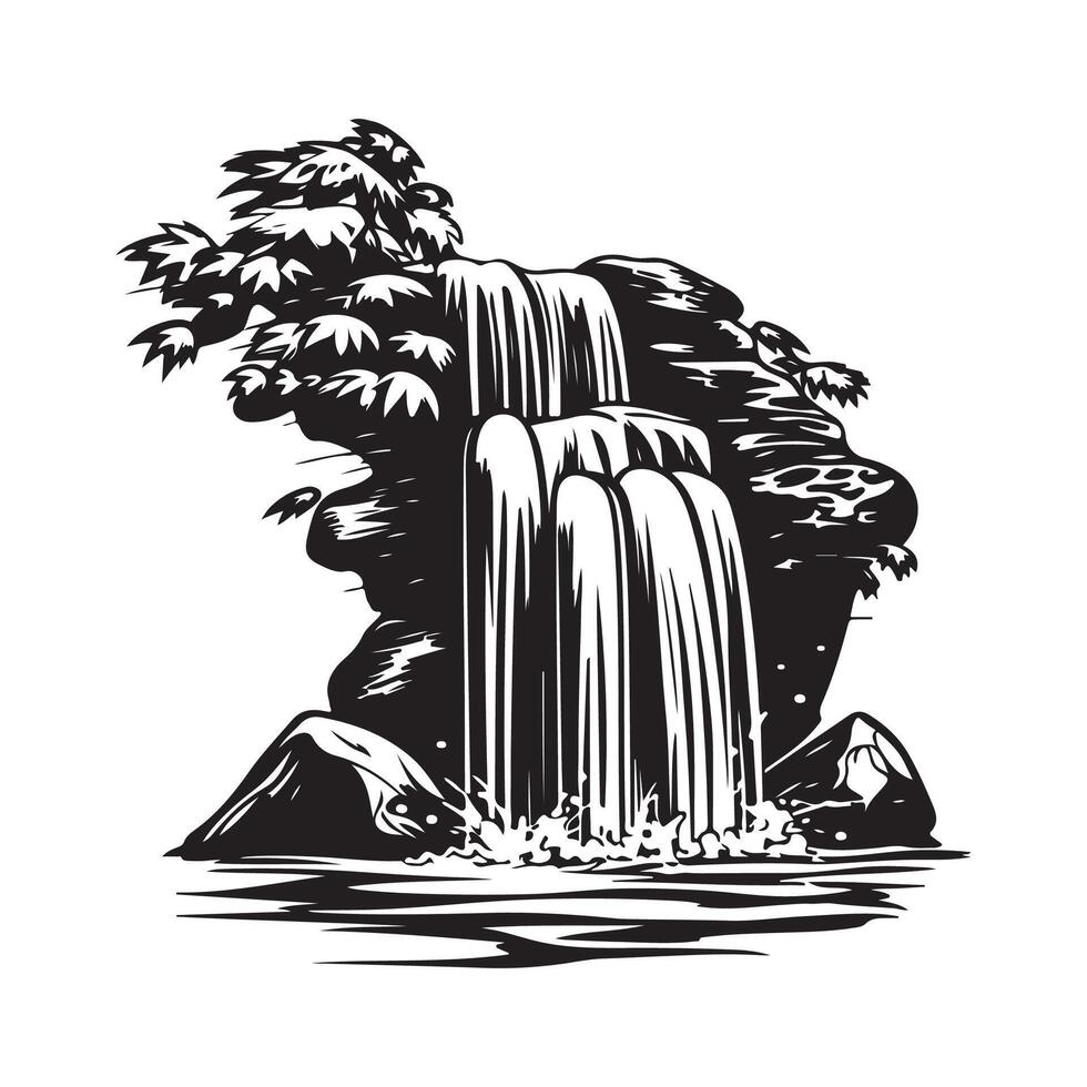 Waterfall Illustration In Black And White Design vector