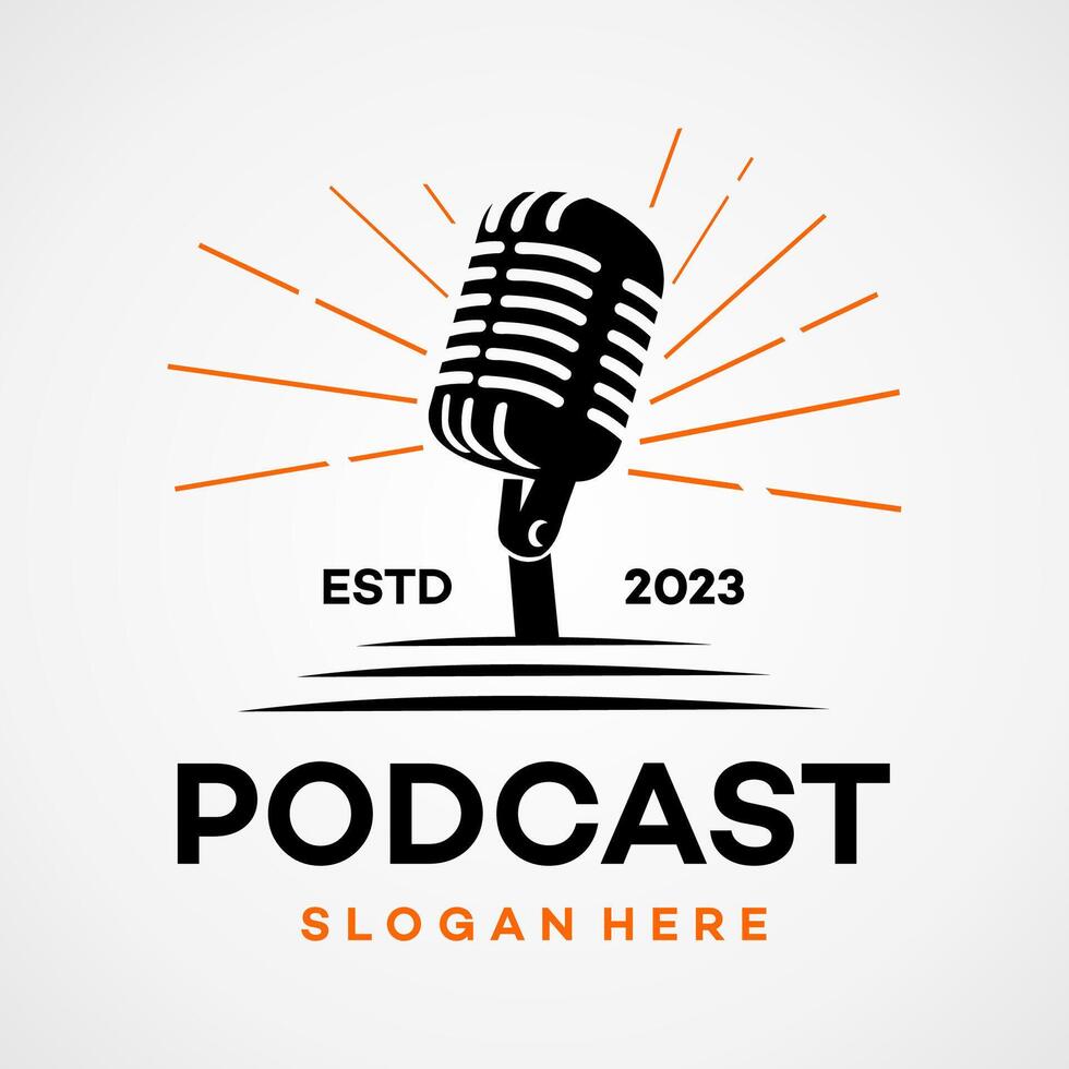 diseño logo podcast modelo vector