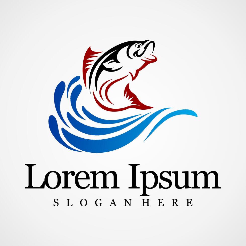 Fresh fish with wave water logo vector