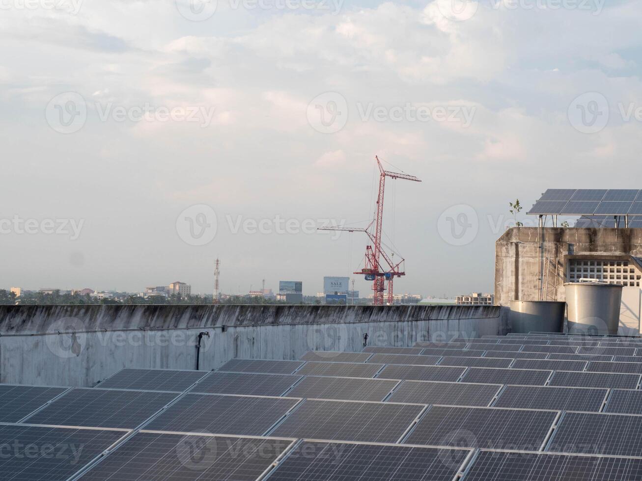 Technology panel electricity energy power solar cell photovoltaic renewable sunlight alternative industry ecology green construction innovation rooftop system business blue sky background engineer photo