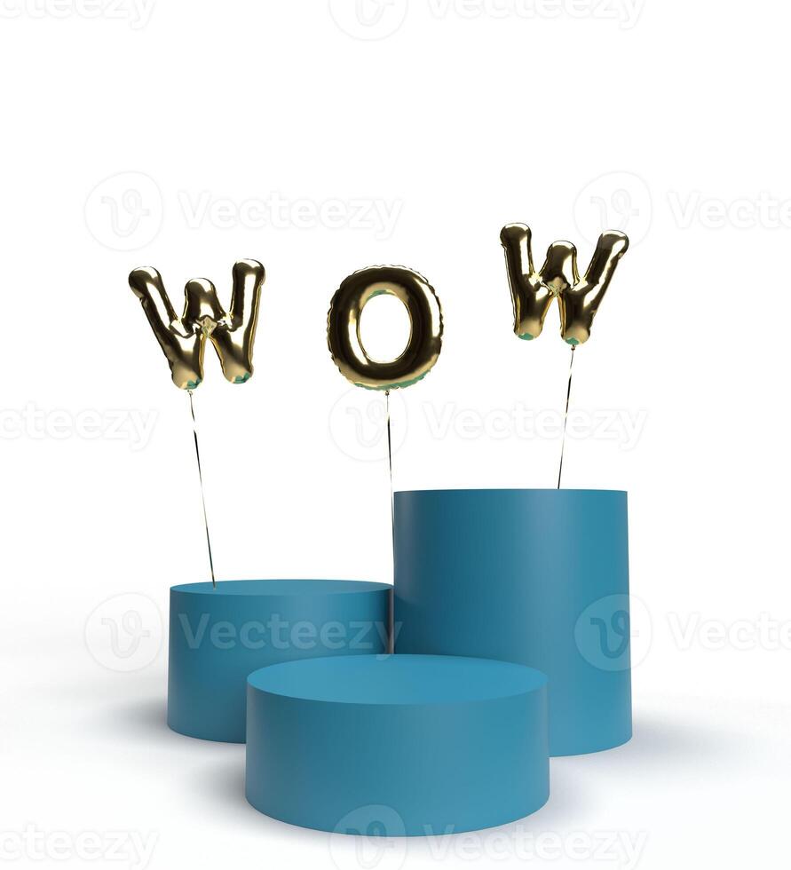 Wow text golden yellow orange balloon text font calligraphy podium blue gradient background wallpaper object icon stage presentation art message element surprise design halftone scene stage circle art photo