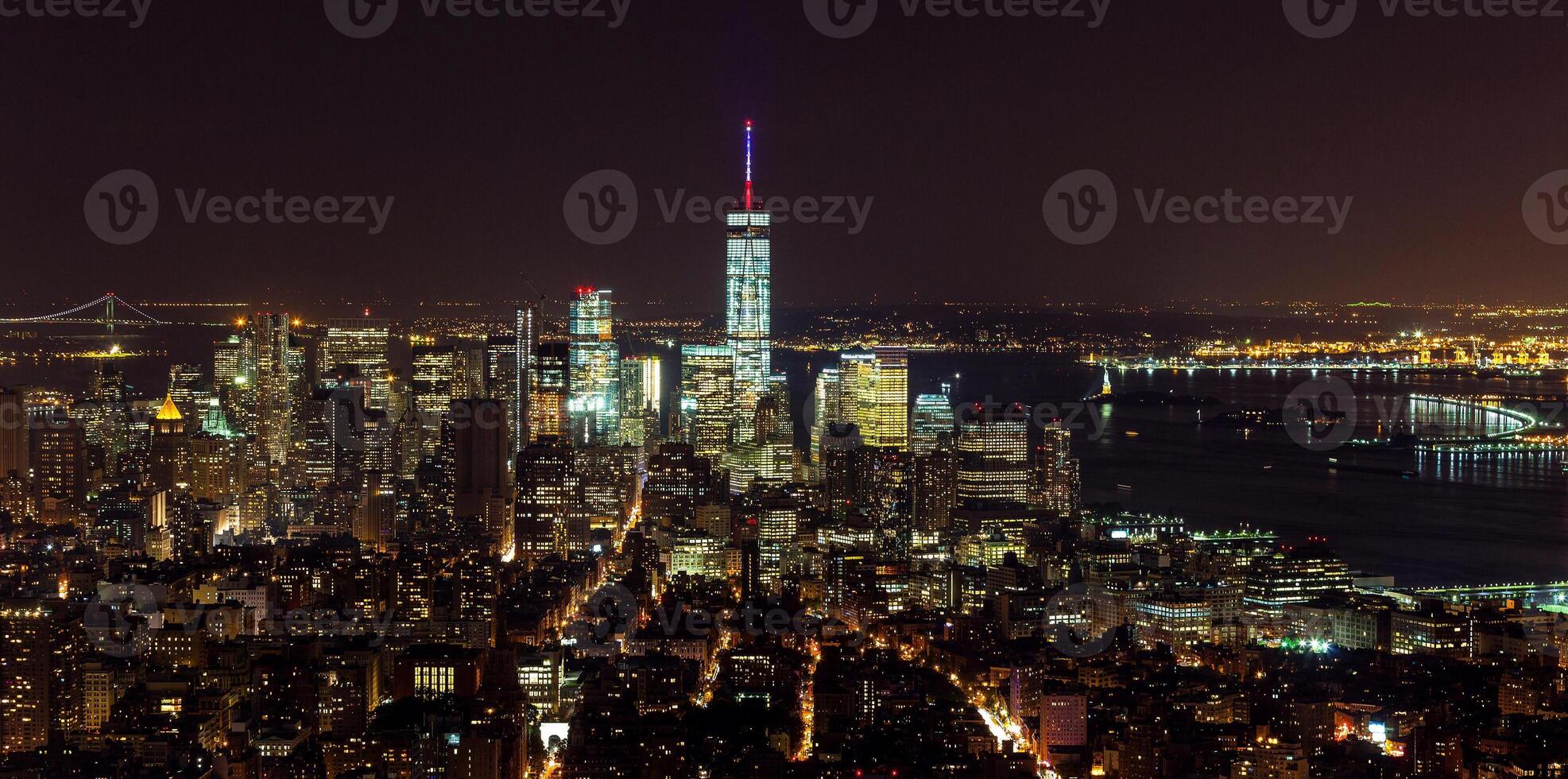 Aerial night view of Manhattan photo