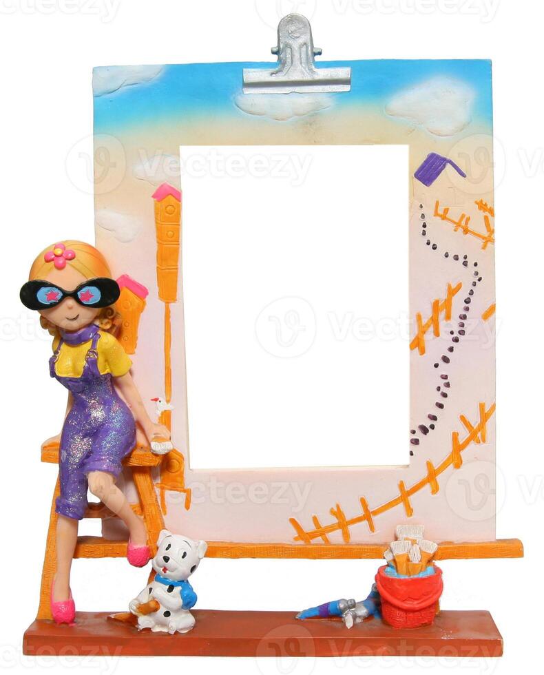 Frame with whitewash and little dog. photo