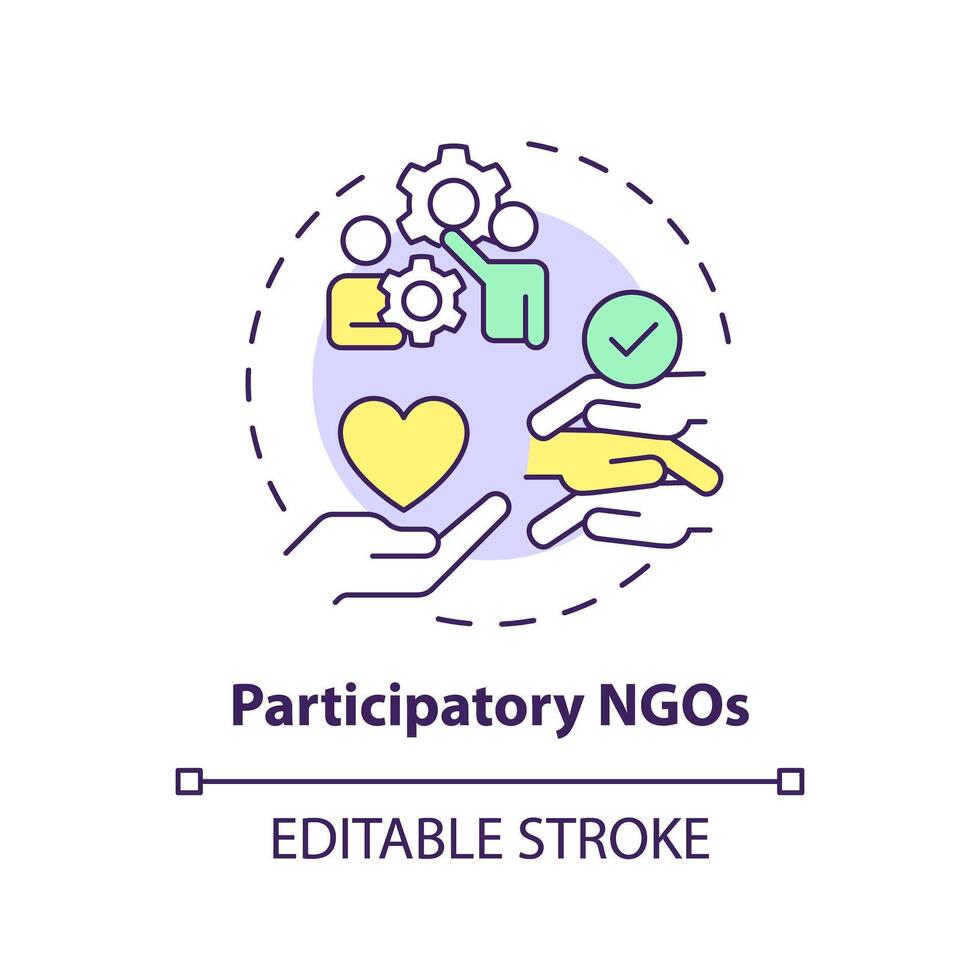 Participatory NGOs multi color concept icon. Non governmental organization. Public participation. Round shape line illustration. Abstract idea. Graphic design. Easy to use in article vector
