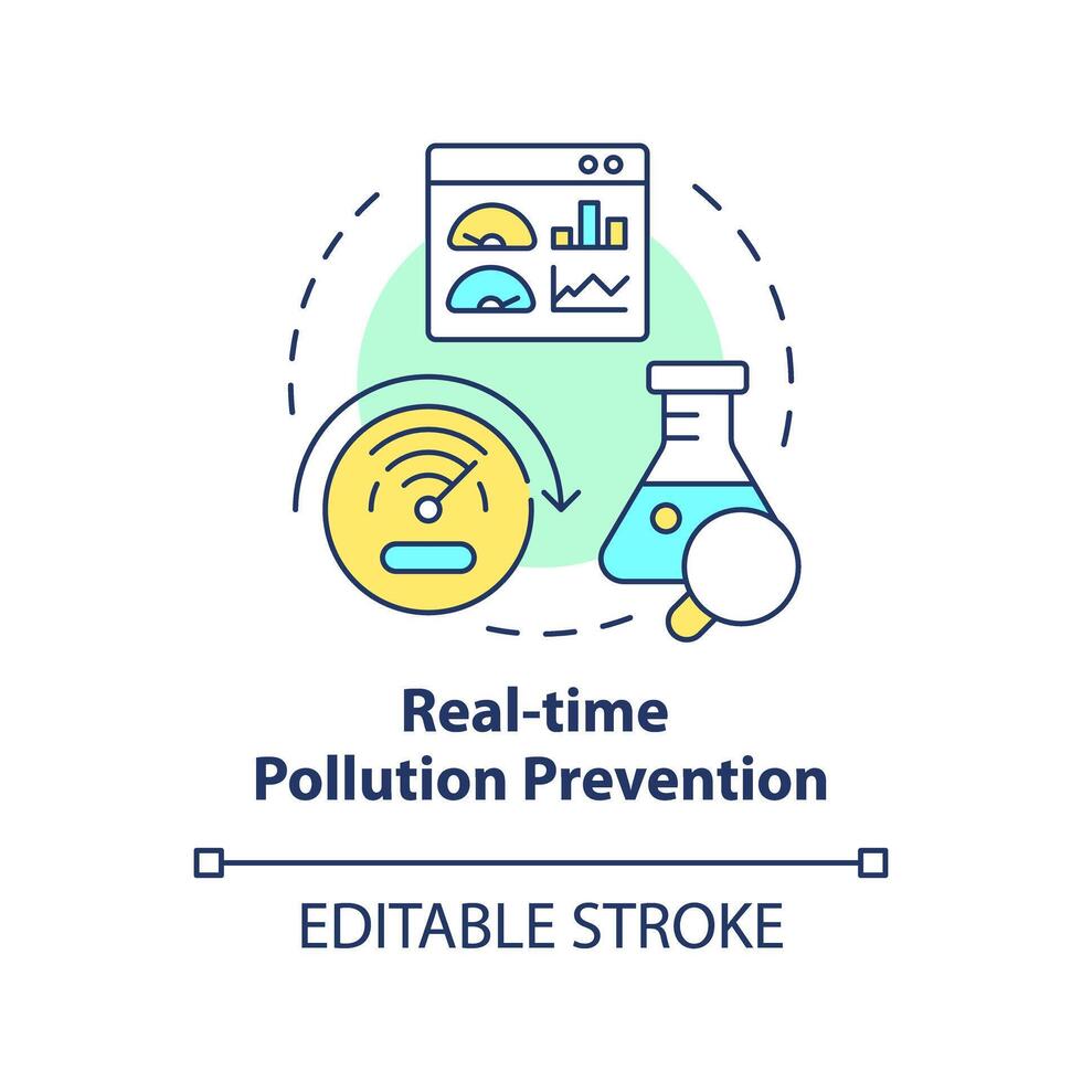 tiempo real contaminación prevención multi color concepto icono. residuos creación, ambiental impacto. redondo forma línea ilustración. resumen idea. gráfico diseño. fácil a utilizar presentación, artículo vector