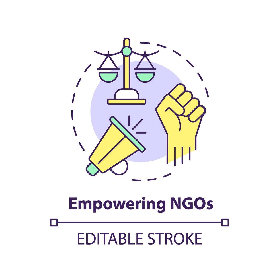 Empowering NGOs multi color concept icon. Non governmental organization. Activism for social changes. Round shape line illustration. Abstract idea. Graphic design. Easy to use in article vector