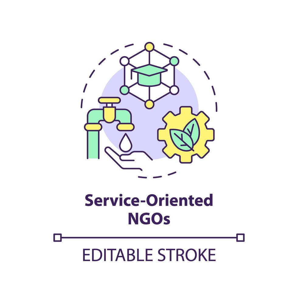 Service oriented NGOs multi color concept icon. Non governmental organization. Community development. Round shape line illustration. Abstract idea. Graphic design. Easy to use in article vector