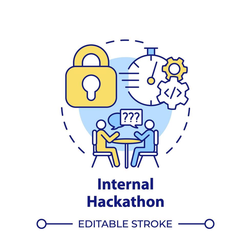 Internal hackathon multi color concept icon. Corporate event. Employees engagement. Brainstorming. Round shape line illustration. Abstract idea. Graphic design. Easy to use in promotional materials vector