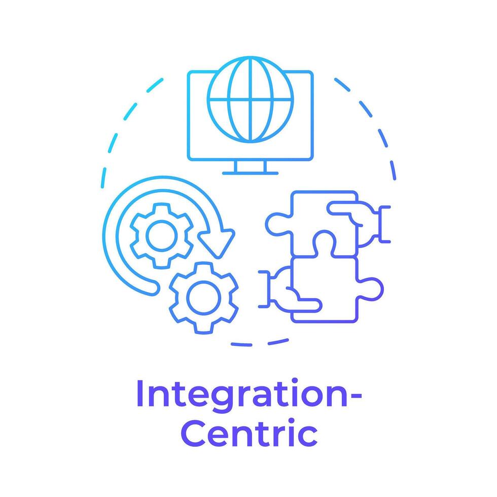 Integration-centric blue gradient concept icon. Business processes organization. Teamwork puzzle. Round shape line illustration. Abstract idea. Graphic design. Easy to use in infographic, article vector