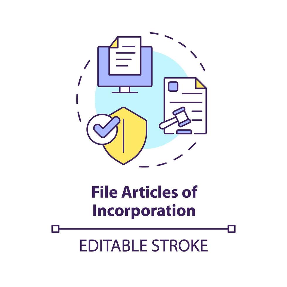 File articles of incorporation multi color concept icon. Company registration. Steps to start NPO. Round shape line illustration. Abstract idea. Graphic design. Easy to use in article vector