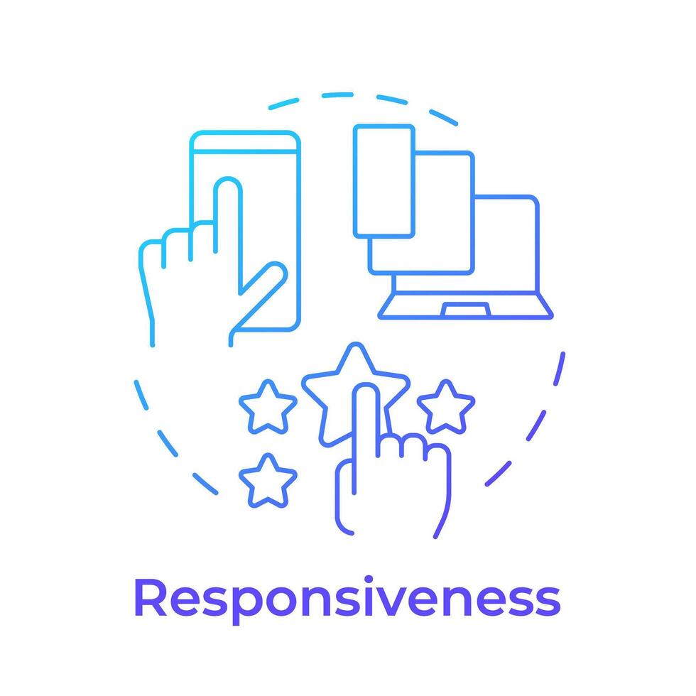 Responsiveness blue gradient concept icon. Software tools, device compatibility. Customer satisfaction. Round shape line illustration. Abstract idea. Graphic design. Easy to use in infographic vector