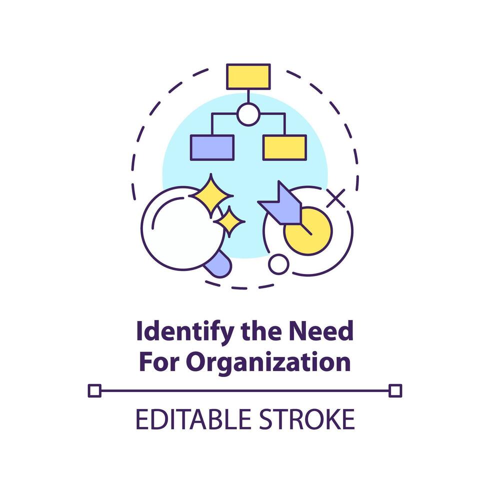 Identify need for NGO multi color concept icon. Steps to start nonprofit organization. Define mission. Round shape line illustration. Abstract idea. Graphic design. Easy to use in article vector