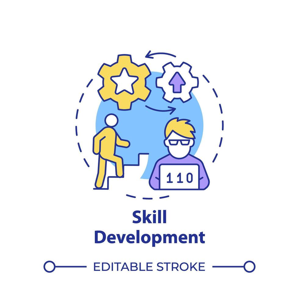 Skill development multi color concept icon. Hackathon benefit. Improve technical skills. Round shape line illustration. Abstract idea. Graphic design. Easy to use in promotional materials vector