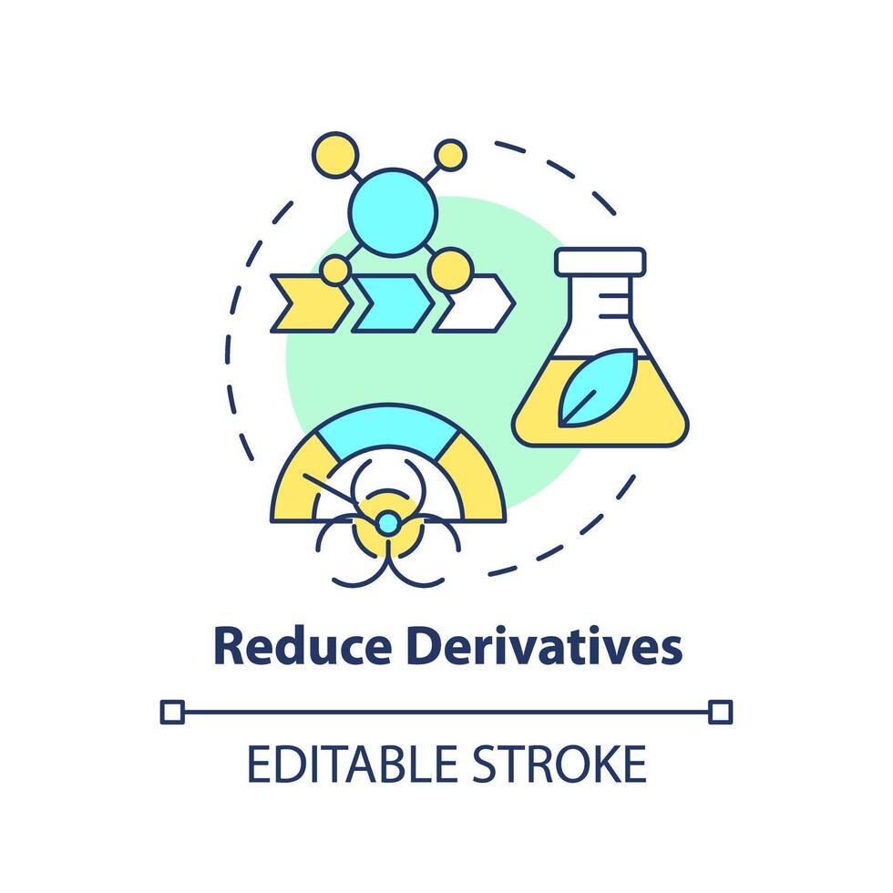 Reduce derivatives multi color concept icon. Chemical waste reduction. Sustainable chemistry. Round shape line illustration. Abstract idea. Graphic design. Easy to use presentation, article vector