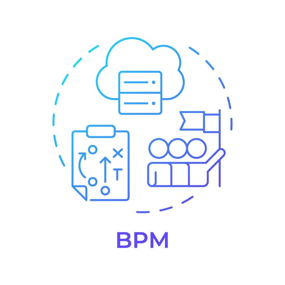 BPM tool blue gradient concept icon. Administration resources, workflow management. Teamwork organization. Round shape line illustration. Abstract idea. Graphic design. Easy to use in infographic vector